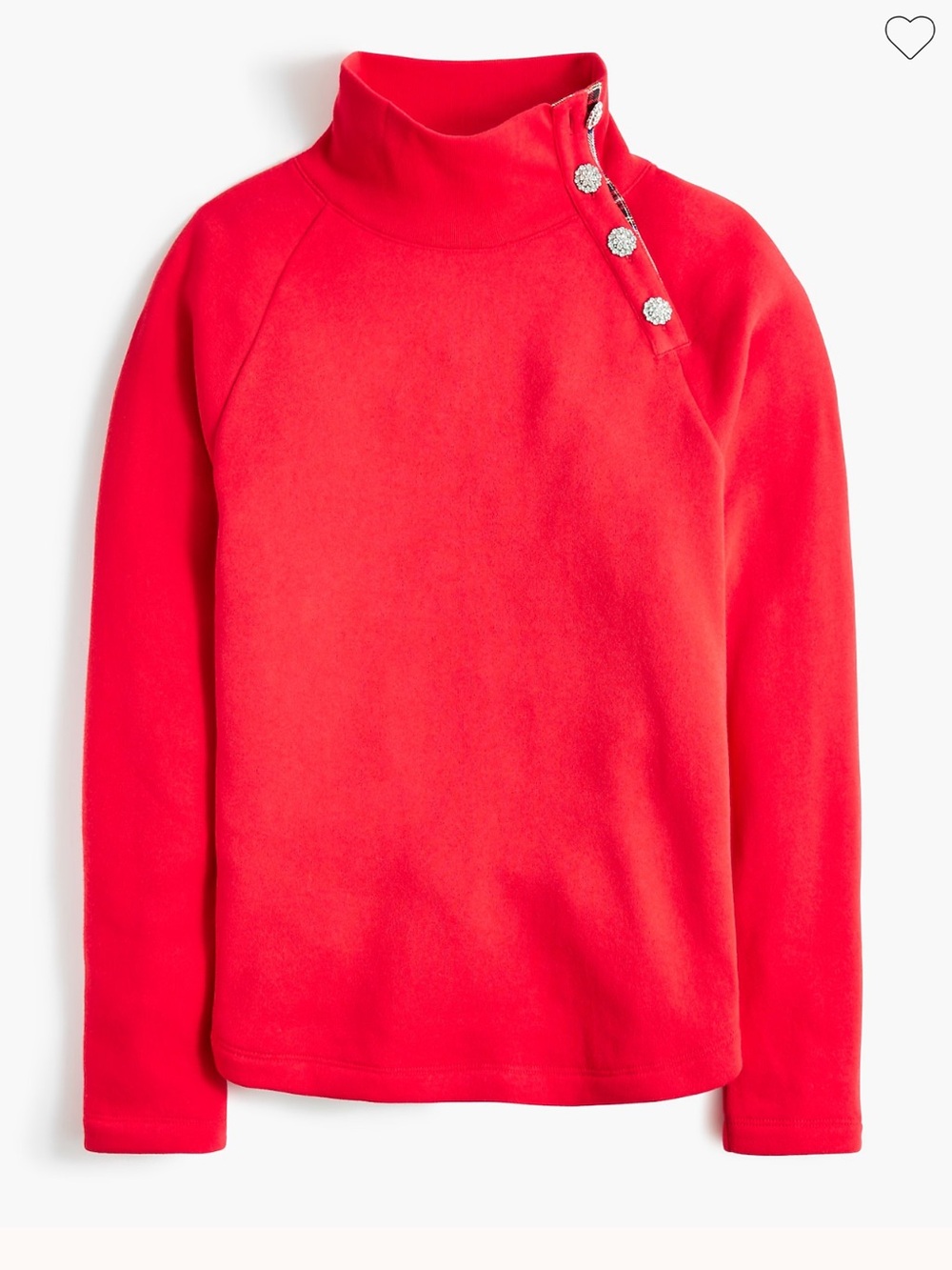 J. Crew Tartan wide jeweled button-neck pullover sweatshirt Red M